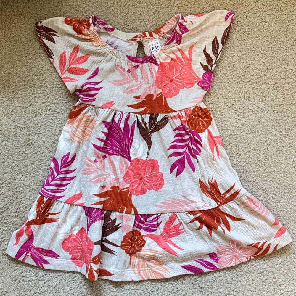 🌺 Carter’s Tropical Print Flutter Sleeve Dress (5T / 5A) 🍍🌴